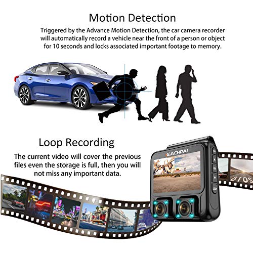 Dual Dash Cam 3.0’’ LCD Full HD1920x1080P Front and Rear Sony Sensor Car Camera GPS Infrared Super Night Vision G-Sensor FREE 32GB Card EACHPAI X100 for Uber Lyft Taxi by EACHPAI - Image 5