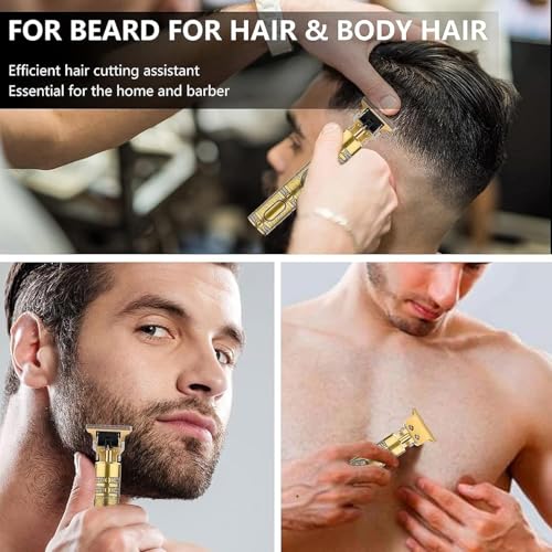 Image of T9 Vintage Professional Hair Trimmer For Men -Golden Body,Cordless,4 Guide Combs,USB Rechargeable,Men'S T9 Golden -Zero Gap Beard Hair Clipper With Guide Combs