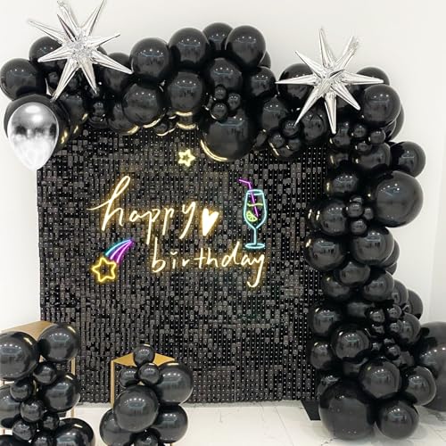 Image of 4FT x 6FT Black Shimmer Wall Backdrop,Shiny Sequins,24PCS Sequins Backdrop Decoration Panels, Glitter Bling Photo Background Decorations for Birthday Party Wedding Engagement Anniversary Graduation