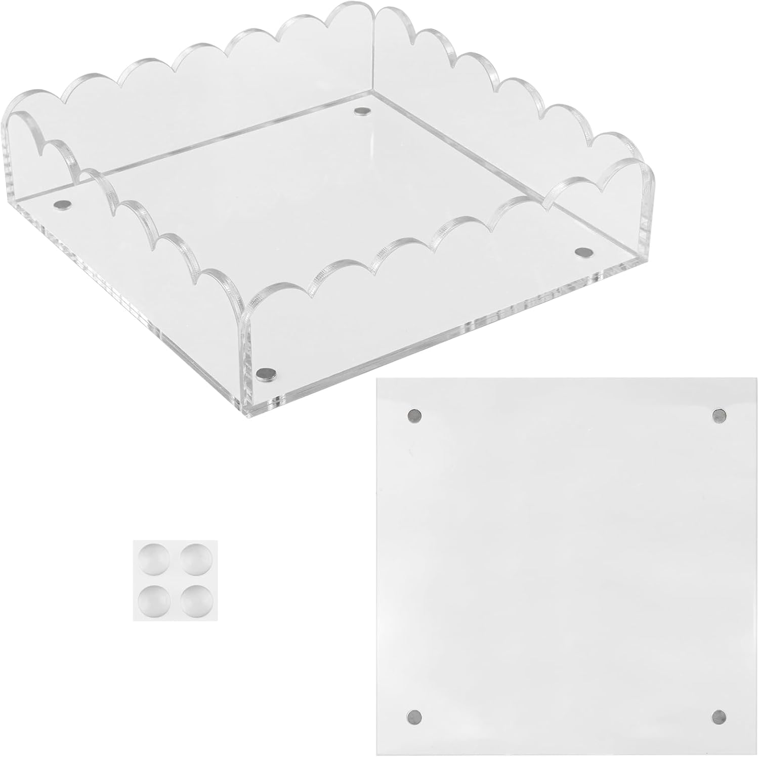 Acrylic Scalloped Tray, Clear Photo Display Tray, Decorative Trays for Dresser Nightstand Bedroom, Perfume Jewelry Trinket Catchall Trays Housewarming Gifts New Home(Size:Clear)