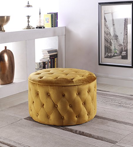 Iconic Home Batya Ottoman Button Tufted Velvet Upholstered Round Pouf Modern Contemporary, Cognac #TOP1