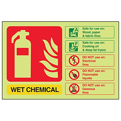 V Safety Glow In The Dark Wet Chemical Id Fire Extinguisher Sign - 150mm x 100mm - Self Adhesive Vinyl