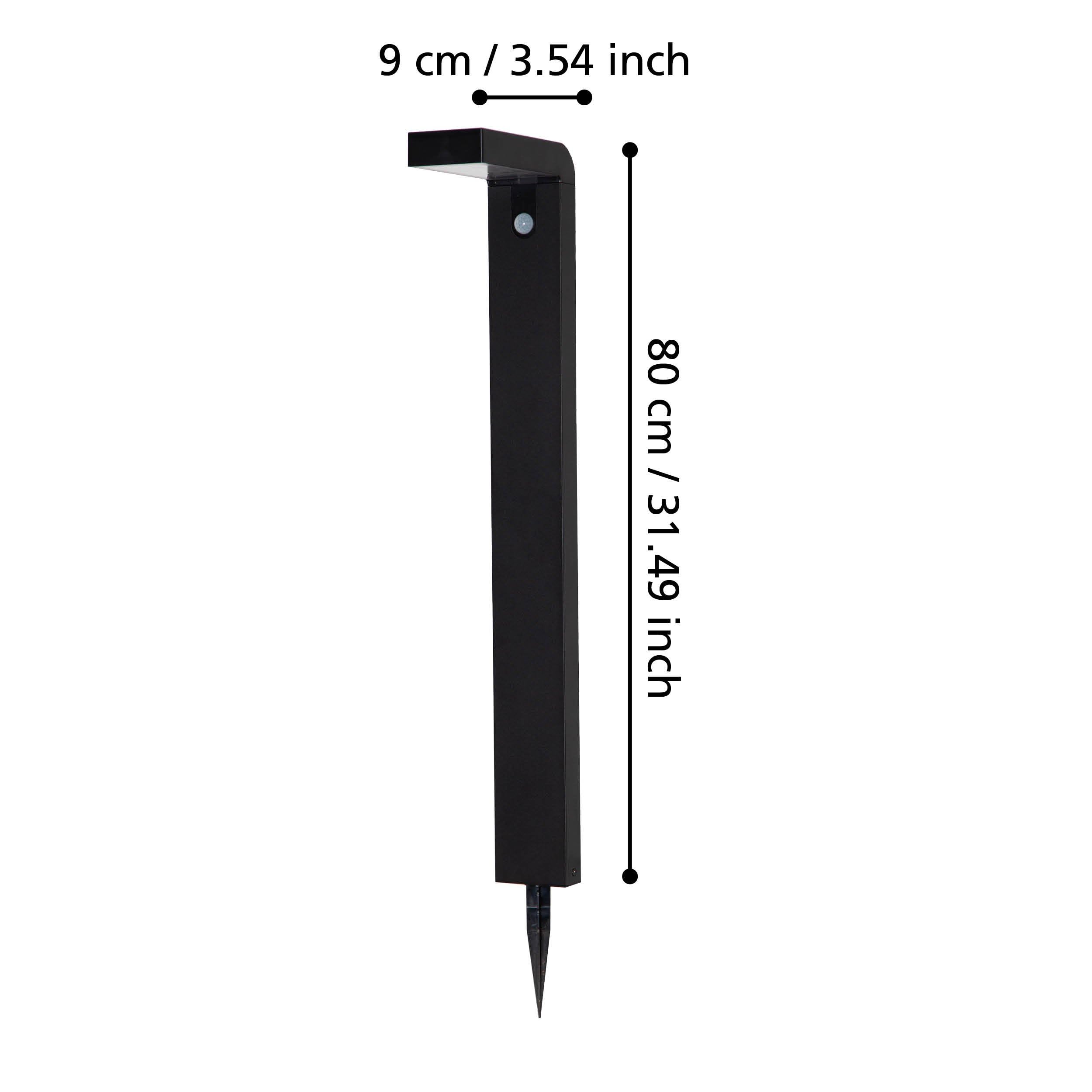 EGLO Baracconi Lámpara solar led de pie, lámpara de exterior con estaca | y sensor de movimiento, luz descendente, lámpara exterior para jardín de aluminio negro, IP44