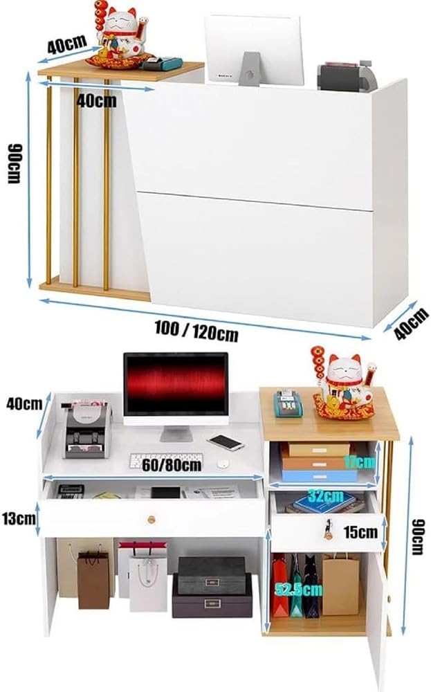 Bancone Reception Ufficio con Cassetti e Serratura, Banco Cassa per Negozio Abbigliamento, Pasticceria, Frutteria, Centro Estetico, Salone di Bellezza, Hotel, Supermerc(Size:100x40x90cm(39x16x35inch))