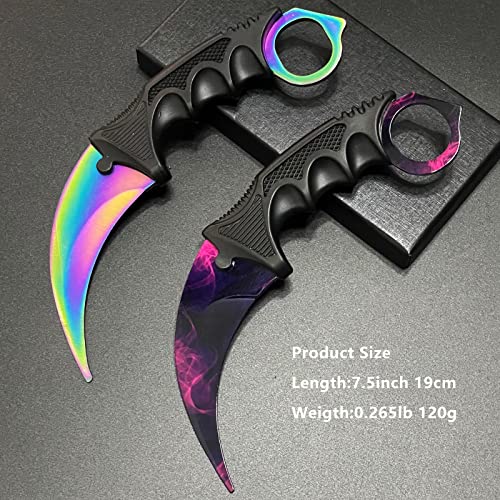 Karambit Knife Trainer Stainless Steel Practice Karambit Knife Fixed Blade Training Karambit Knife With Sheath And Cord Suitable For Hiking, Adventure, Survival And Collection 2 Pieces(Purple Color) #TOP1