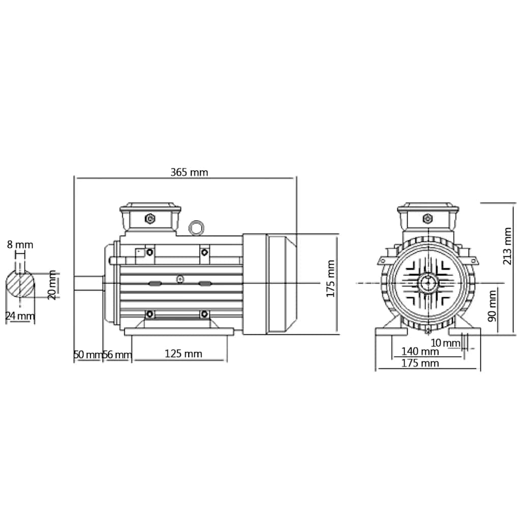 vidaXL Moteur Electrique Triphasé Moteur à Courant Alternatif Compresseur Palan Treuil Entraînement de Poulie 2,2kW/3 CH 2 Pôles Aluminium 2840 TR/Min