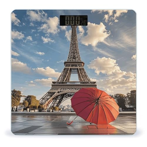 Báscula de baño digital con diseño Torre Eiffel y paraguas rojo miniatura 1