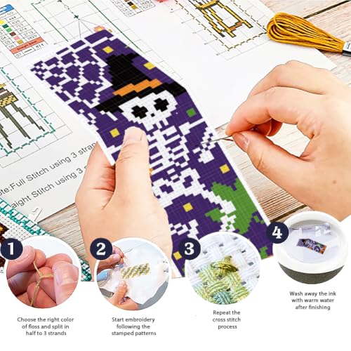 Image of ACRNIGHEET 6PCS Cross Stitch Bookmark Kit (Halloween Skeleton Pattern)