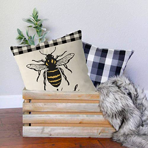 Gagec Spring Pillow Covers 18X18 Inch Bee Kind Buffalo Plaid Home Sofa Decor Pillowcase Summer Throw Pillows Living Room Bedroom Decoration Cushion Cases #TOP2