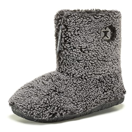 Bedroom Athletics Mens Gosling Recycled Snow Tipped Sherpa Slipper Boot Soft Warm fluffy Zip Memory Foam Indoor Outdoor Machine Washable non slip Ankle Boot house Slippers - Snow Tipped Black UK 9/10