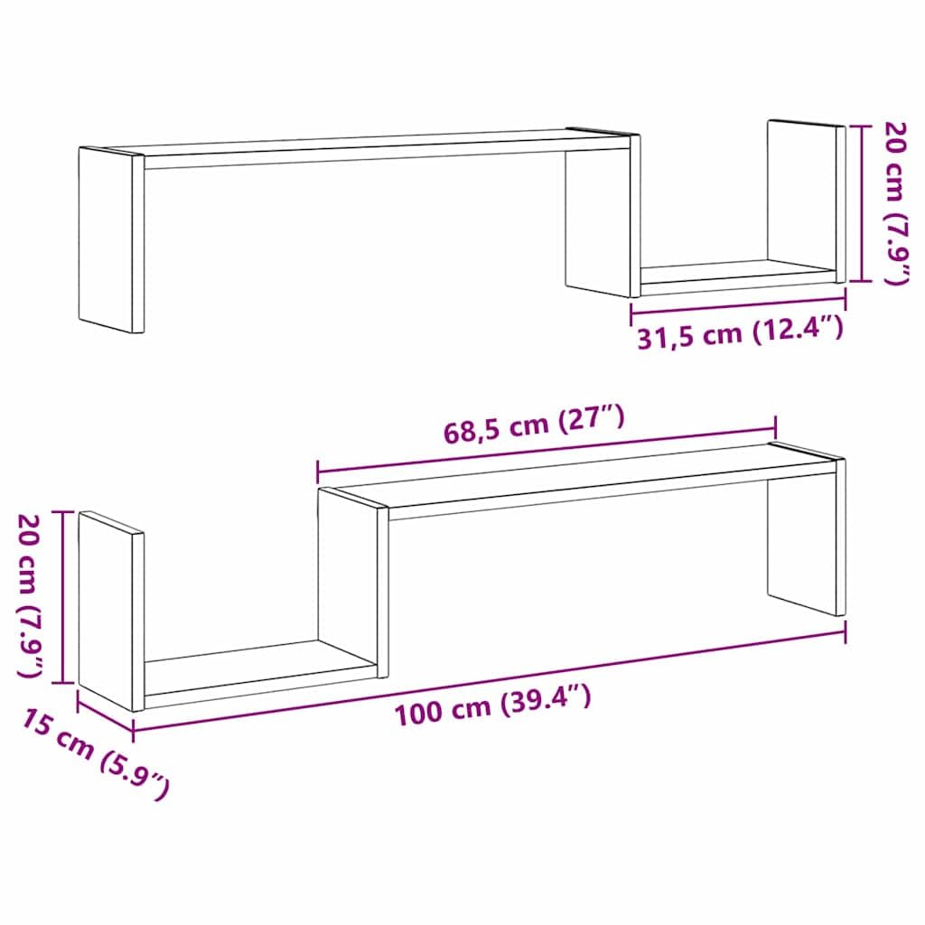 Wandregal Wandhalterung 2er Set Schwarz Eichen-Optik, 100 x 15 x 20 cm Holzwerkstoff, schweberegal für Bücherregal Küche Bad Flur Büro, platzsparende Ablage