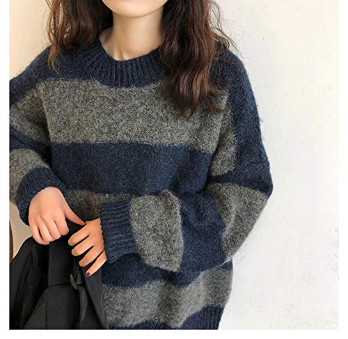 Women Vintage Striped Sweater Knitted Long Sleeve Loose Oversized Pullover Jumper Tops3
