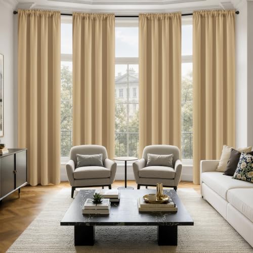 Image of MIULEE 84 Inch Length Dark Beige Blackout Bedroom Curtains Set of 4 | Thermal Curtains for Summer Heat, Light Blocking Privacy Bedroom Window Drapes, Top&Bottom Rod Pocket, Living Room