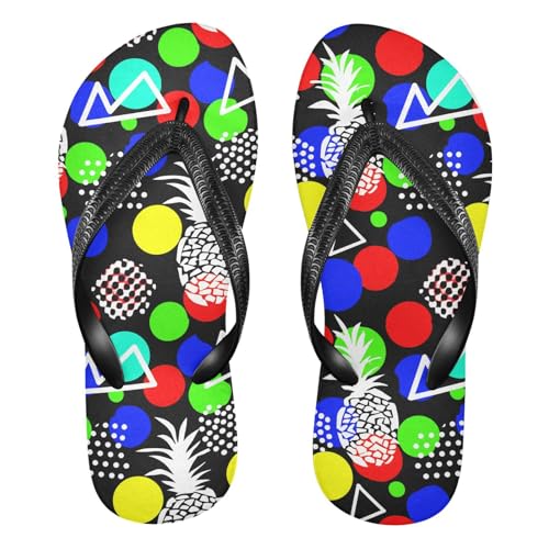Sinestour Circles Triangles Black Flip Flops for Beach Thong Sandals Anti-slip Lightweight Beach Slippers for House Indoor Outdoor