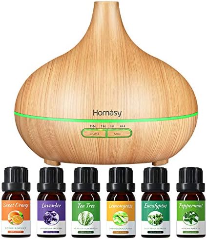 VicTsing 500ml Essential Oil Diffuser with Oils, Aromatherapy Diffuser with Essential Oil Set, Diffusers for Essential Oils with Auto Shut-Off, 4 Timer, 14 Color Lights, Gift Set for Home, Yellow