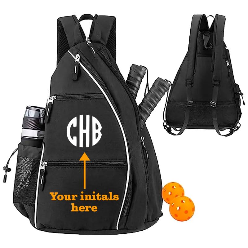 Personalized Pickleball Sling Bag Custom Paddle Backpack with Name or Logo Lightweight Durable Sports Gear Bag for Men Women Adjustable Strap Water