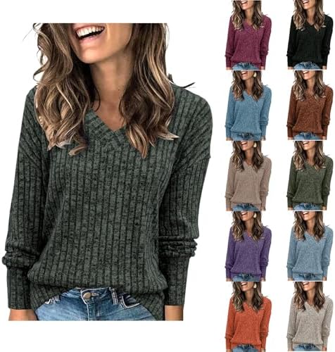 Sweaters for Women Fall V Neck Sweater Long Sleeve Pullover Sweaters Lightweight Trendy Shirt Casual Knit Tops