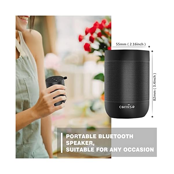 comiso Bluetooth Speaker,5.3 Bluetooth Speakers Wireless,TWS Stereo Pairing,Built in Mic,360 HDSound,IP65 Waterproof Speaker,Support TF Card, for Home/Party/Outdoor/Beach, Gift for Men/Women-Black - Image 8