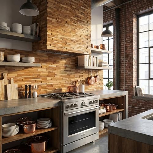 Bare Decor EZ-Wall 3D Mosaic Tile in Solid Teak Wood, Set of 10 Natural Finish Tiles by Bare Decor - Image 9