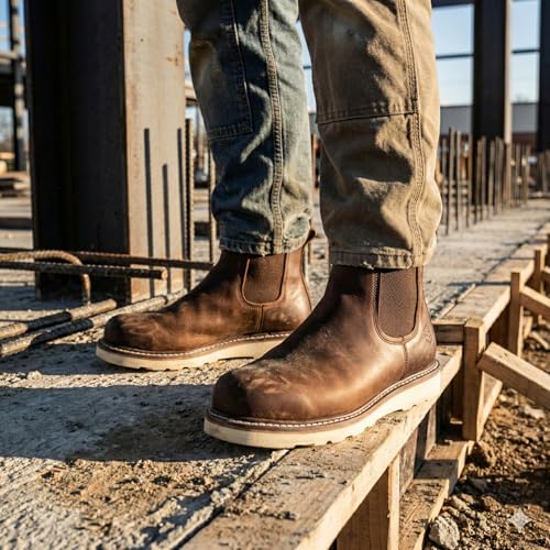 Image of SUREWAY Men's 6 Inch Slip On Chelsea Work Boots | GoodyearWelt,Genuine Leather,EH-rated,Slip Resistant Wedge Sole