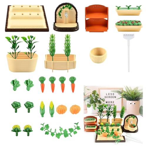GUOYOU 1:12 Miniatur Garten Zubehör 30 Stücke Puppenhaus Zubehör Garten Set Mini Gartenmöbel Wichtel Zubehör Ornamente Puppenhaus Garten Deko, für DIY Puppenhäuser Dekorieren von Minigärten