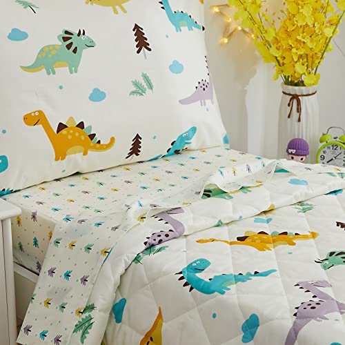 Brandream Toddler Bedding Sets For Boys Dinosaur Children's Bed Set 4-Piece Cotton Bed In A Bag Animal Comforter, Mattress Sheet, Top Sheet And Envelope Pillowcase #TOP2