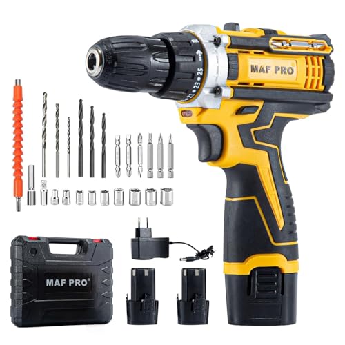 Image of MAF PRO 12V Cordless Drill Machine with 2 Battery | Drill Machine for Wall Drilling | Cordless Drilling Machine | Powerful Drill Machine with Screw Driver Kit