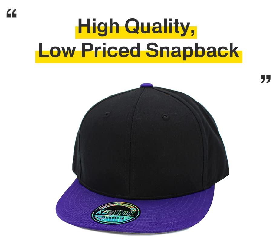 Image of KBETHOS Classic Snapback Hat Blank Cap Underbrim Cotton Wool Blend Flat Visor Adjustable Unisex