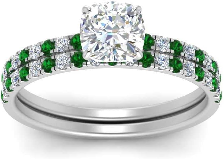 Choose Your Gemstone Hidden Halo Half Way Wedding Ring Set Sterling Silver Cushion Shape Wedding Ring Sets Everyday Jewelry Wedding Jewelry Handmade Gifts for Wife US Size 4 to 12