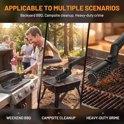 Elektrische Grillbürste,Akku-Betrieben,180°Verstellbarer Kopf,Edelstahl-Bürste,3 Stufen,90 Min Laufzeit,Wasserdicht IPX7 für Grillroste