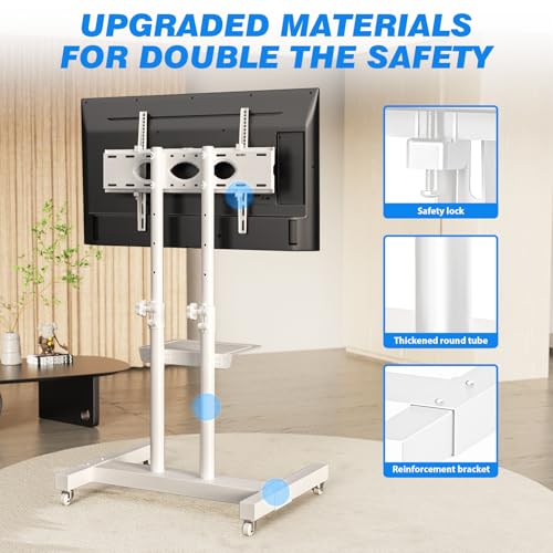 Image of Rfiver Mobile TV Cart Rolling TV Stand for 32-83 Inch Screen Flat /Curved TVs up to 110lbs, Tilt and Height Adjustment Portable TV Stands on Wheel with Laptop Shelf, Outdoor TV Stand MAX VESA 600x400mm
