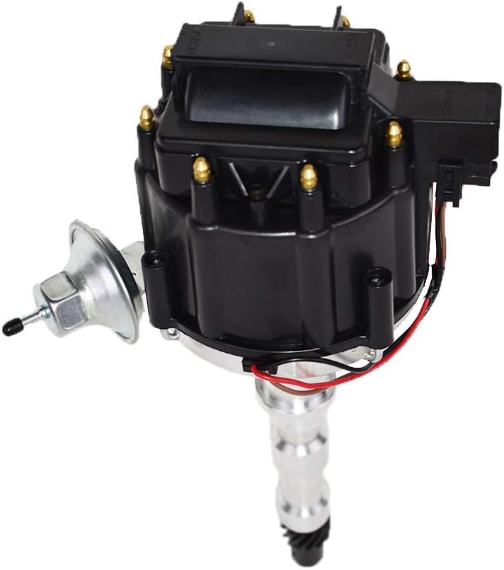 A-Team Performance HEI Ignition Distributor 65kV Coil - Black Cap, 1-Wire Installation, Hardened Steel Gears, Polished Aluminum Shaft & Chrome Moly Gear - Compatible with Cadillac 472 & 500 V8 Engines