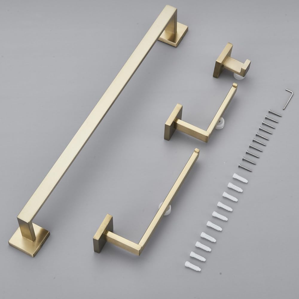 Juego de Accesorios de baño Dorados cepillados Accesorios de baño Acero Inoxidable 60 cm / 40 cm Toalleros de baño Estante de instalación de Clavos, Juego de 4 Piezas 60 cm, China