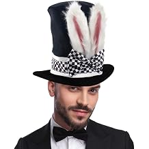 Easter Hat Bunny Ear Black Top Hat White Rabbit Topper Plush Hat for Easter Party Costumes Vampiress Hat Victorian Hat for Men Costume Hat Coachman Dress Up Hat Ear Top Hat Velvet Hat Easter Bonnet
