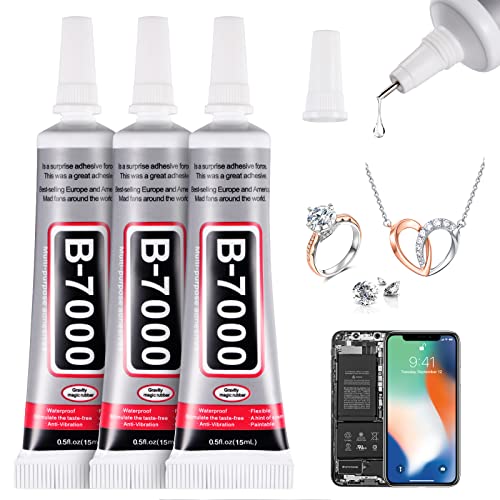 LERMITY B-7000 Adhesive 15ml 3 Pack Multi-Function Glues Paste Adhesive Multipurpose Liquid Adhesive Suitable for Glass, Wooden, Jewelry