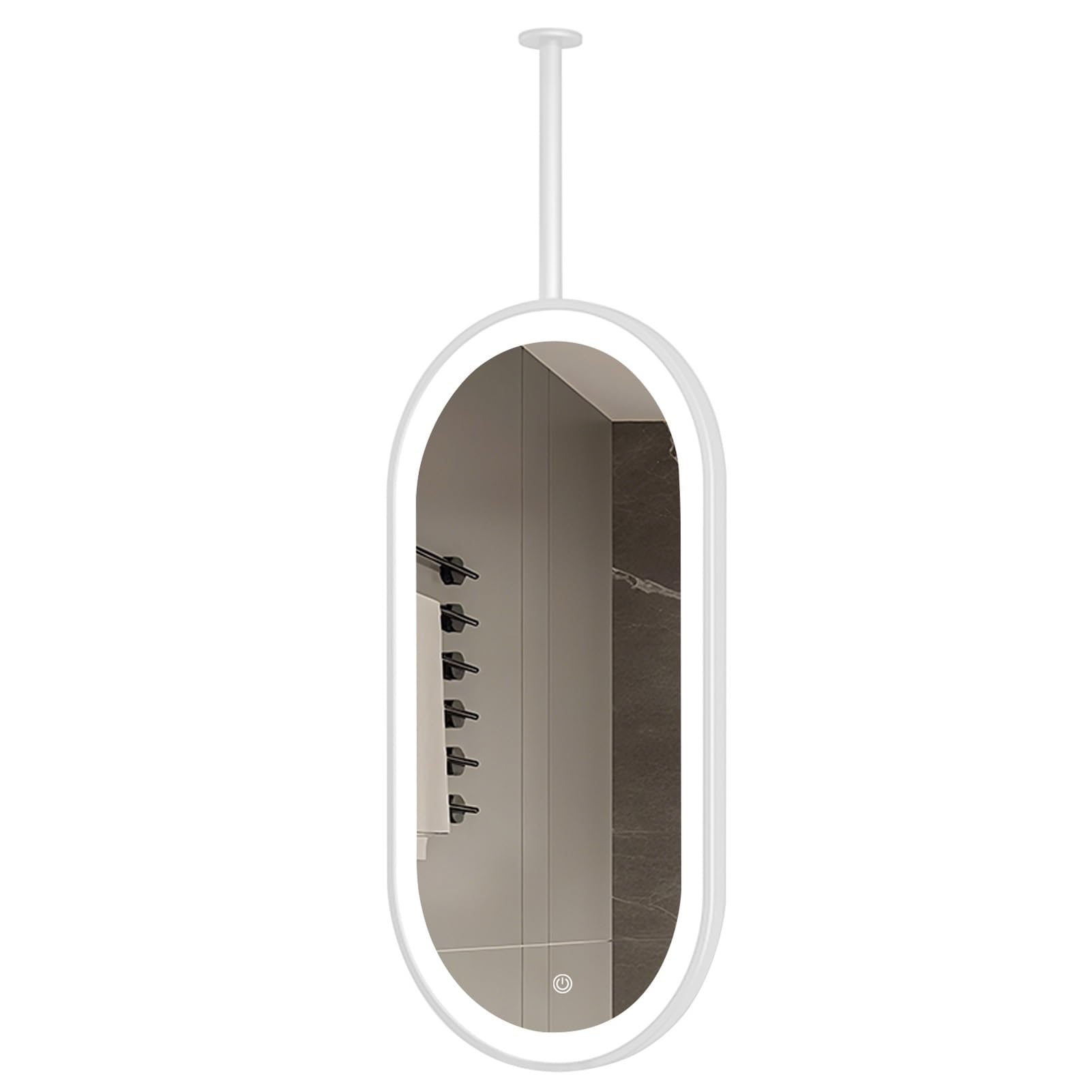 Miroir de salle de bain éclairé avec LED et cadre blanc multifonction