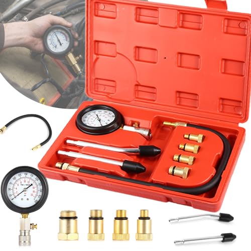 Kompressionstester，Zündkerzentester，Motoren Kompressionstester,Automotive Benzinmotor Kompressionstester 0-300 PSI / 0-20 Bar mitM10M12M14M18, mit Kunststoffgehäuse