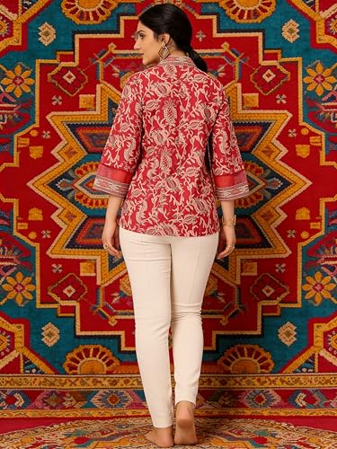Image of Lymio Women's Printed Short Kurti Top | Rayon Mandarin Collar Casual Ethnic Tunic | Summer Printed Top (K-249)