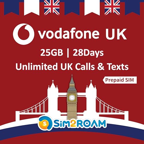 UK Sim Card (Uses Vodafone Network) | 25GB 4G LTE high-Speed Data...