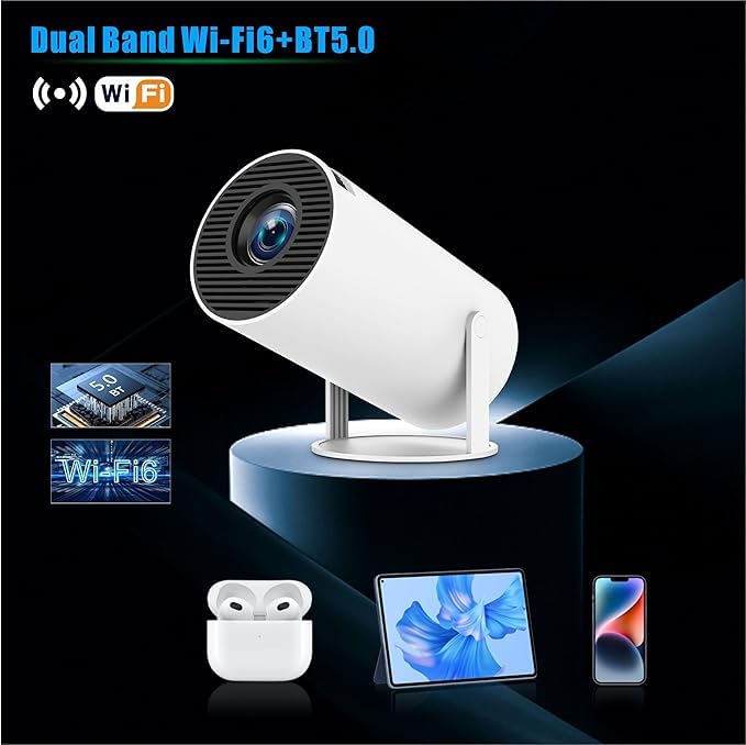 HY300 Pro Mini videoproiettore 720P 4K Decoding con Wi-Fi e Bluetooth, proiettore Home Cinema portatile, USB HDMI, bianco
