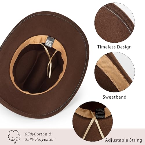 Image of Women-Classic-Western-Cowboy-Shapeable-Hat - Men-Roll-Up-Wide-Brim-Felt-Fedora-Hats-Cowgirl-Hat with Belt Buckle(M-L)