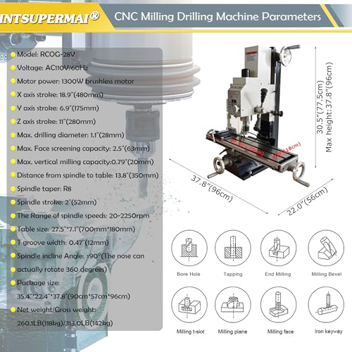 INTSUPERMAI 1300W Mini Milling Drilling Machine