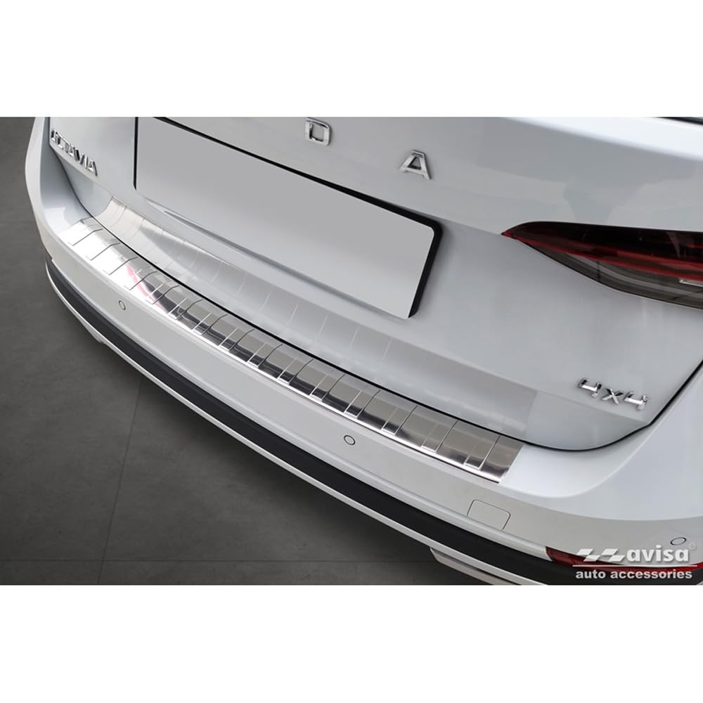 Avisa Protector del Parachoques Trasero Inoxidable Compatible con Skoda Octavia Scout (NX5) 2020- 'Ribs'