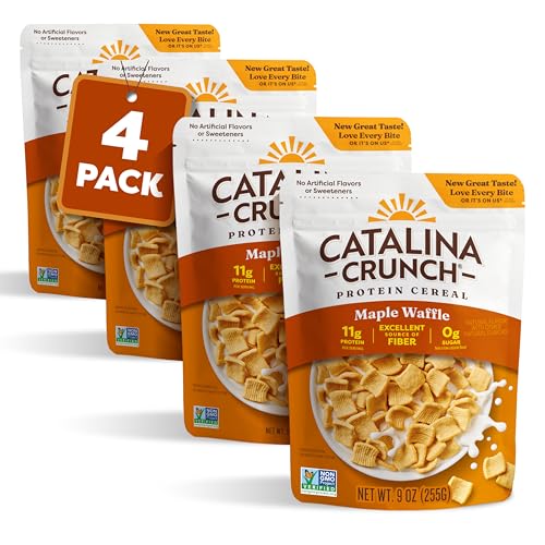 Catalina Crunch Protein Cereal - Sugar Free Breakfast Cereal with 11g of Protein - Gluten Free - Maple Waffle - 9 oz. Bag (Pack of 4) (Packaging May Vary)
