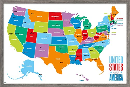 Trends International Map - United States Of America 2022 Wall Poster, 22.375" x 34", Barnwood Framed Version