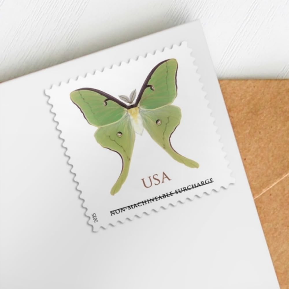 United States Postal Service Luna Moth 2025 (Sheet of 20) Non-Machineable Surcharge Rate for Square Envelopes First-Class Mail Forever Postage Stamps