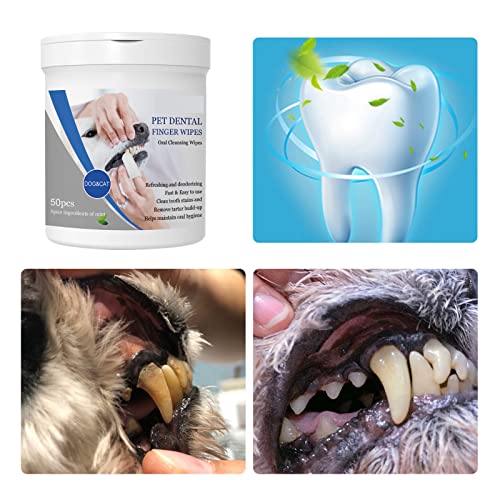 Pet Dental Finger Wipes, Oral Cleansing Teeth Care Finger Cots Wipes Pads For Dogs And Cats, Optimize Oral Health, Reduces Plaque, Freshen Breath - 50 Wipes #TOP7