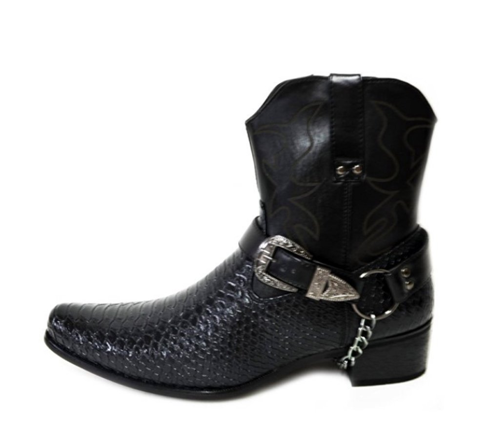 Alberto Fellini Mens Faux Leather Cowboy Western-Inspired Ankle Boots (Japan) Black 8.5