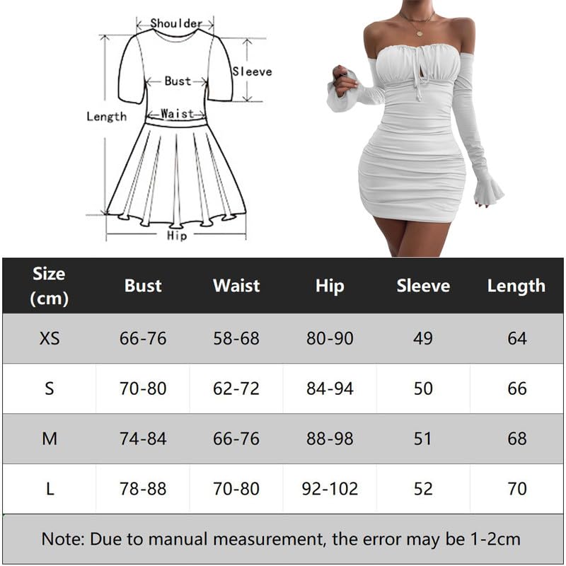 Haibang Vestito Donna Elegante Maniche Lunghe Sexy Mini Abito da Sera Vestito Corto con Spalle Scoperte Casual Tubino Bodycon Dress Aderente Vestiti de Discoteca Cerimonia Cocktail Party Ballo Festa