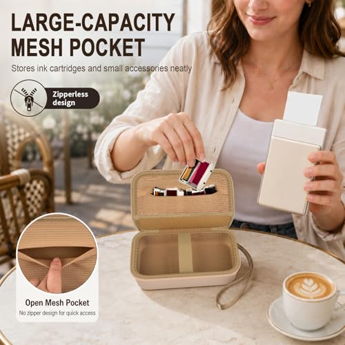 Image of casmilee Photo Printer Carrying Case for Liene Pearl N200 Pro, Lightweight Wireless Storage Bag with Soft Lining & Elastic Straps for Paper and Ink (Gold)